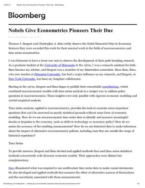 Nobels Give Econometrics Pioneers Their Due