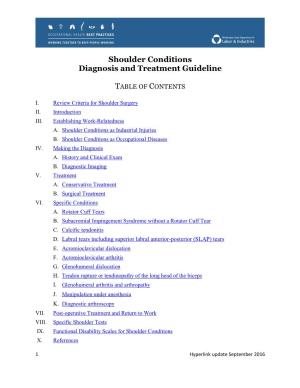 Shoulder Conditions Diagnosis and Treatment Guideline