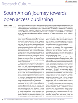 South Africa's Journey Towards Open Access Publishing