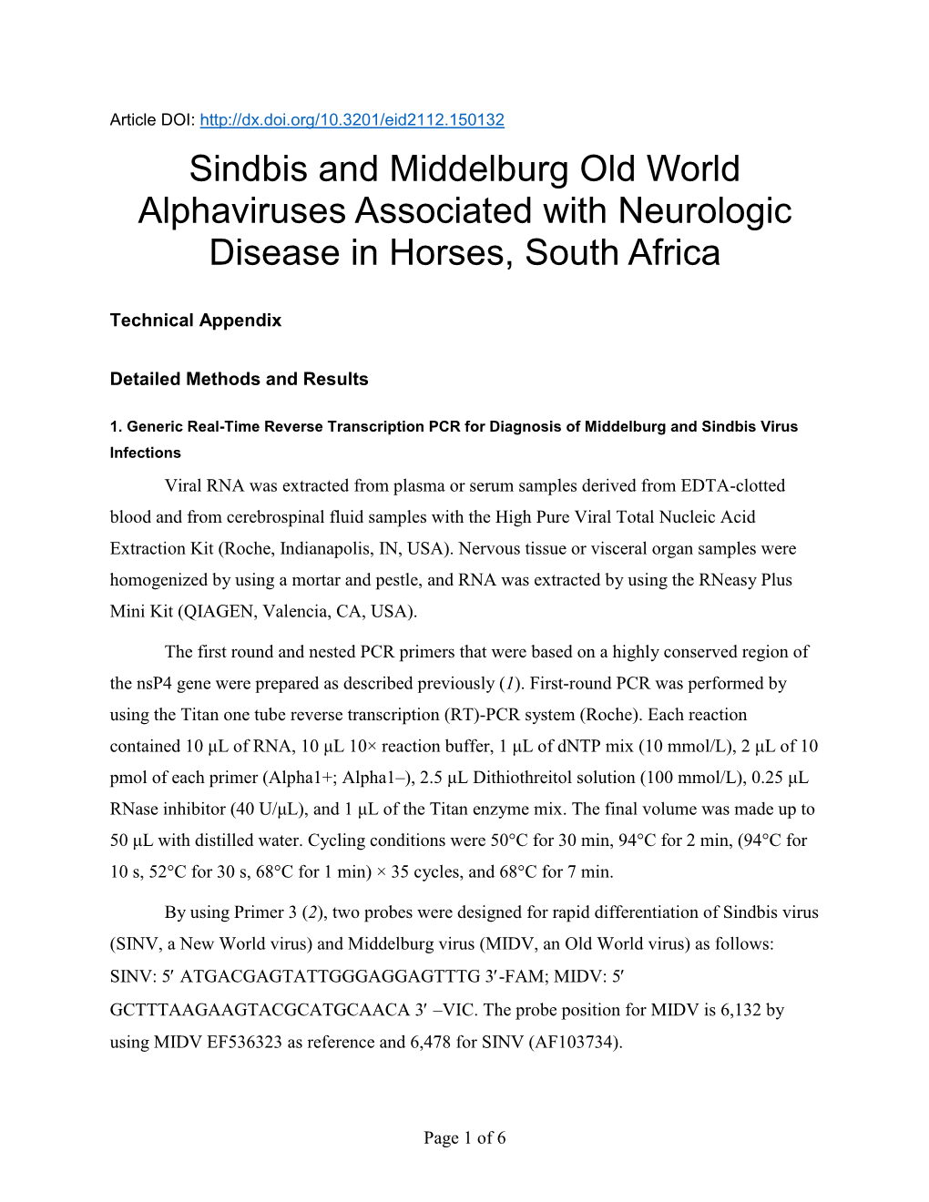 Sindbis and Middelburg Old World Alphaviruses Associated with Neurologic Disease in Horses, South Africa