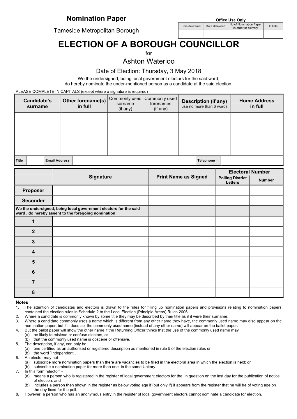 Nomination Paper Pack