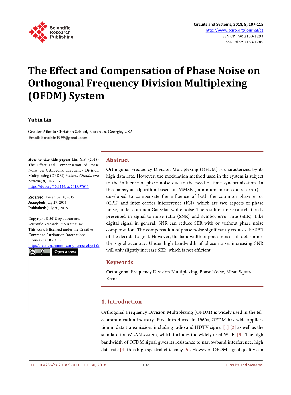 The Effect and Compensation of Phase Noise on Orthogonal Frequency Division Multiplexing (OFDM) System