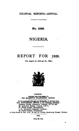 Annual Report of the Colonies, Nigeria, 1920