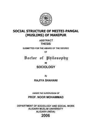 Social Structure of Meitei-Pangal (Muslims) of Manipur Abstract Thesis