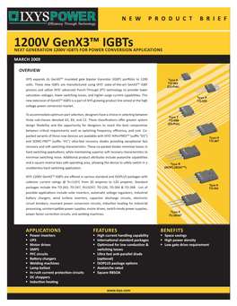 1200V Genx3™ Igbts Next Generation 1200V Igbts for Power Conversion Applications March 2009