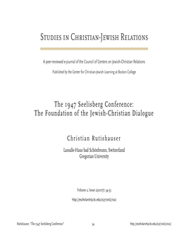 The 1947 Seelisberg Conference: the Foundation of the Jewish-Christian Dialogue
