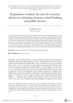 Reparations Revisited: the Role of Economic Advisers in Reforming German Central Banking and Public Finance
