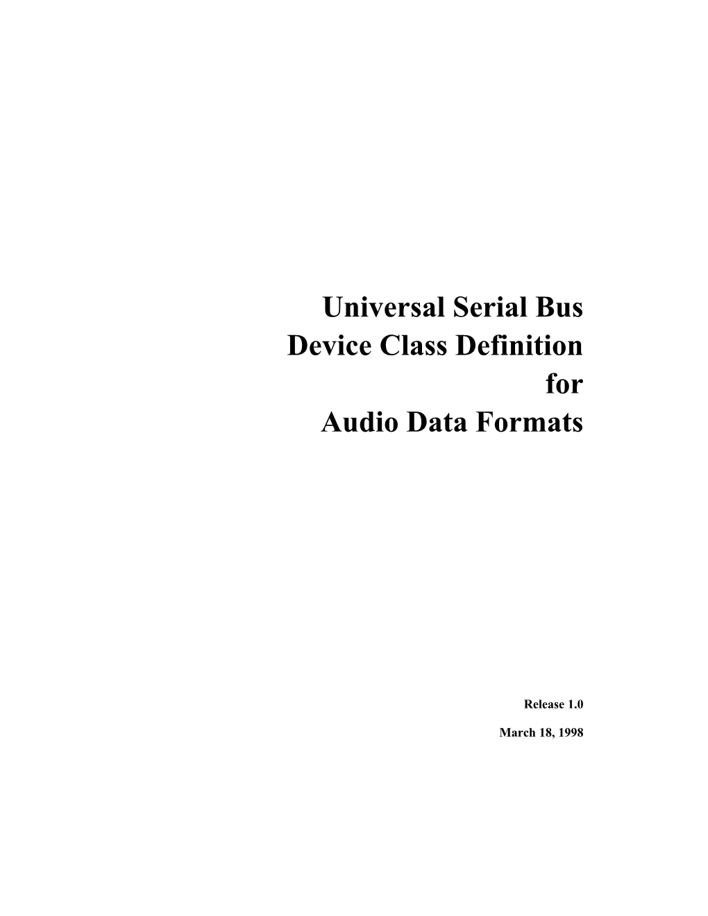 Universal Serial Bus Device Class Definition for Audio Data Formats