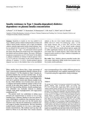 Insulin Resistance in Type 1 (Insulin-Dependent) Diabetes: Dependence on Plasma Insulin Concentration
