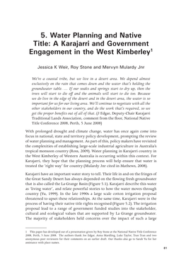 5. Water Planning and Native Title: a Karajarri and Government Engagement in the West Kimberley1