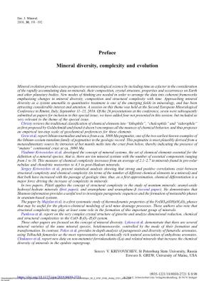 Preface Mineral Diversity, Complexity and Evolution