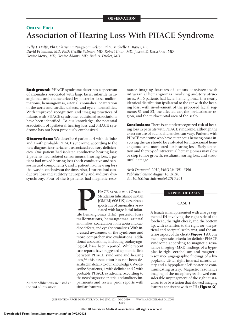 Association of Hearing Loss with PHACE Syndrome