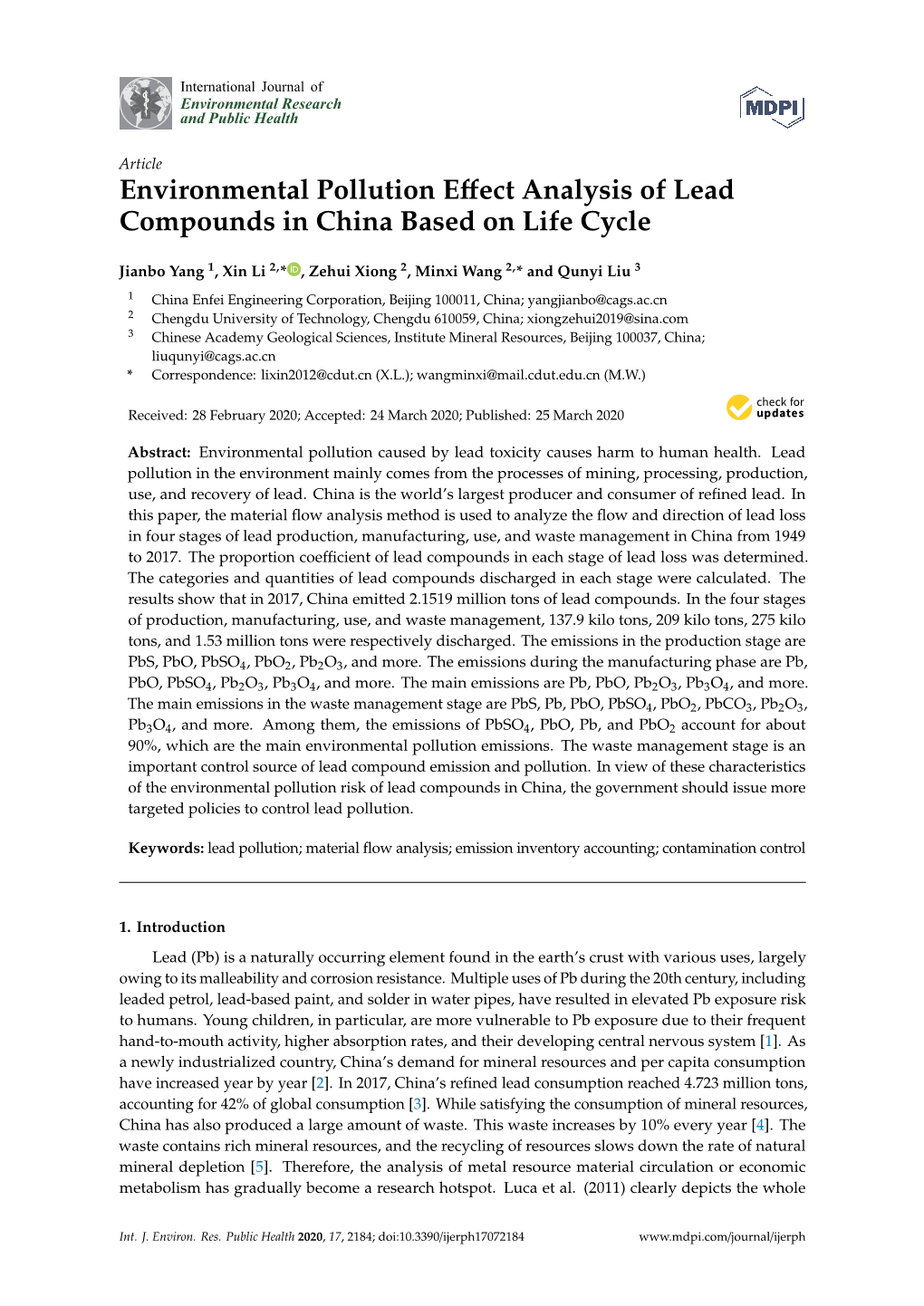 Environmental Pollution Effect Analysis of Lead Compounds In