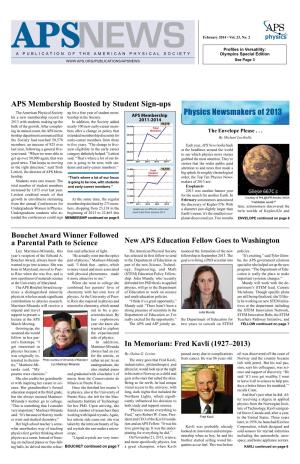 APS Membership Boosted by Student Sign-Ups Physics Newsmakers of 2013