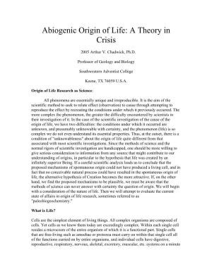 Abiogenic Origin of Life: a Theory in Crisis