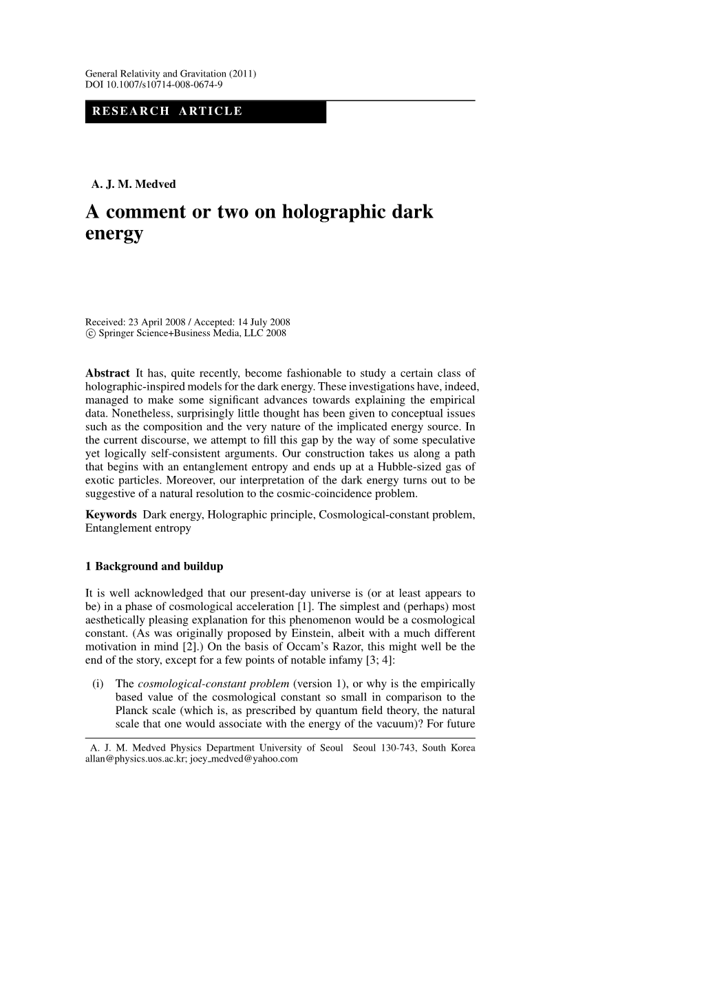 A Comment Or Two on Holographic Dark Energy