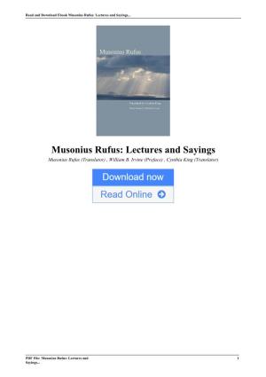 Musonius Rufus: Lectures and Sayings by Musonius Rufus