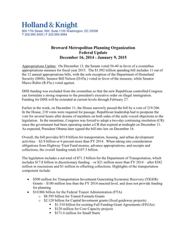 Broward Metropolitan Planning Organization Federal Update December 16, 2014 - January 9, 2015