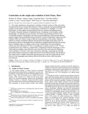 Constraints on the Origin and Evolution of Iani Chaos, Mars Nicholas H