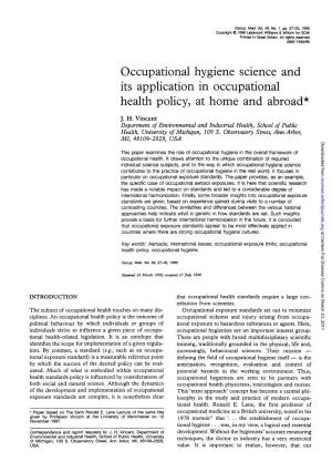 Occupational Hygiene Science and Its Application in Occupational Health Policy^ at Home and Abroad*