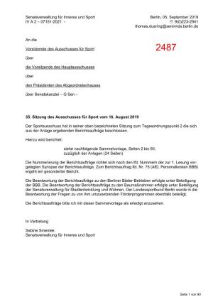 Senatsverwaltung Für Inneres Und Sport Berlin, 05. September 2019 IV a 2 – 07151-2021 -  9(0)223-2941 Thomas.Duering@Seninnds.Berlin.De