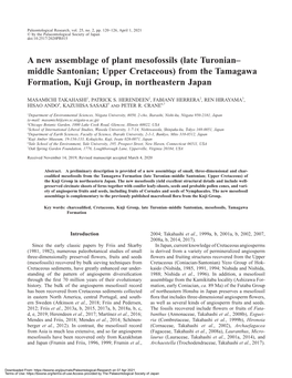 A New Assemblage of Plant Mesofossils (Late Turonian– Middle Santonian; Upper Cretaceous) from the Tamagawa Formation, Kuji Group, in Northeastern Japan