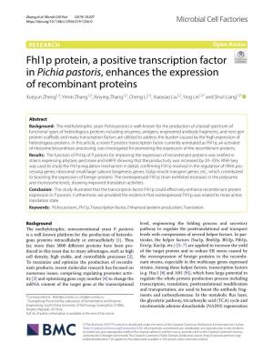 Fhl1p Protein, a Positive Transcription Factor in Pichia Pastoris, Enhances
