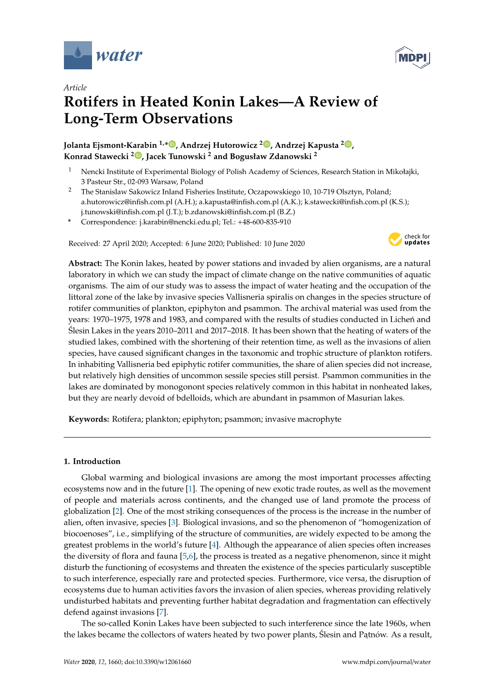 Rotifers in Heated Konin Lakes—A Review of Long-Term Observations