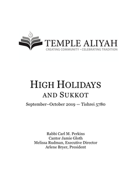 HIGH HOLIDAYS and SUKKOT September–October 2019 — Tishrei 5780