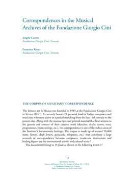 Correspondences in the Musical Archives of the Fondazione Giorgio Cini