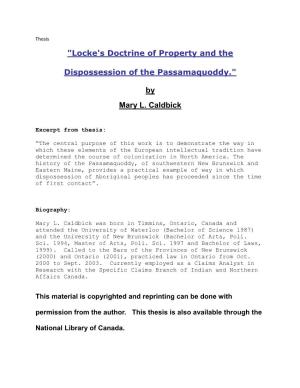 Locke's Doctrine of Property and the Disposession of the Passamaquoddy