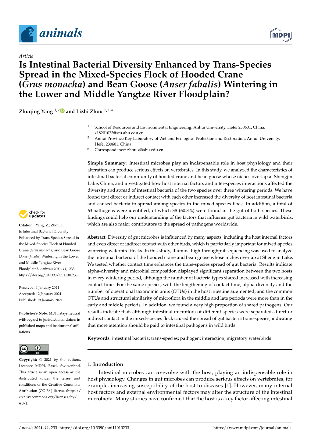 Is Intestinal Bacterial Diversity Enhanced by Trans-Species