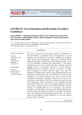 COVID-19: Travel Intention and Restoring Travellers' Confidence