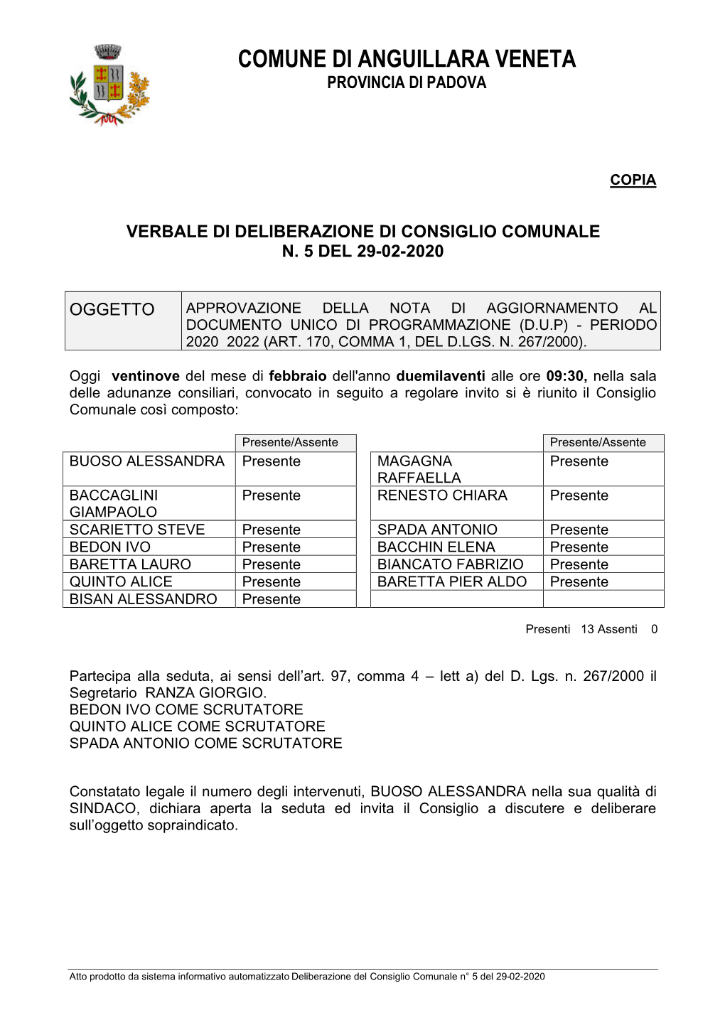 Comune Di Anguillara Veneta Provincia Di Padova