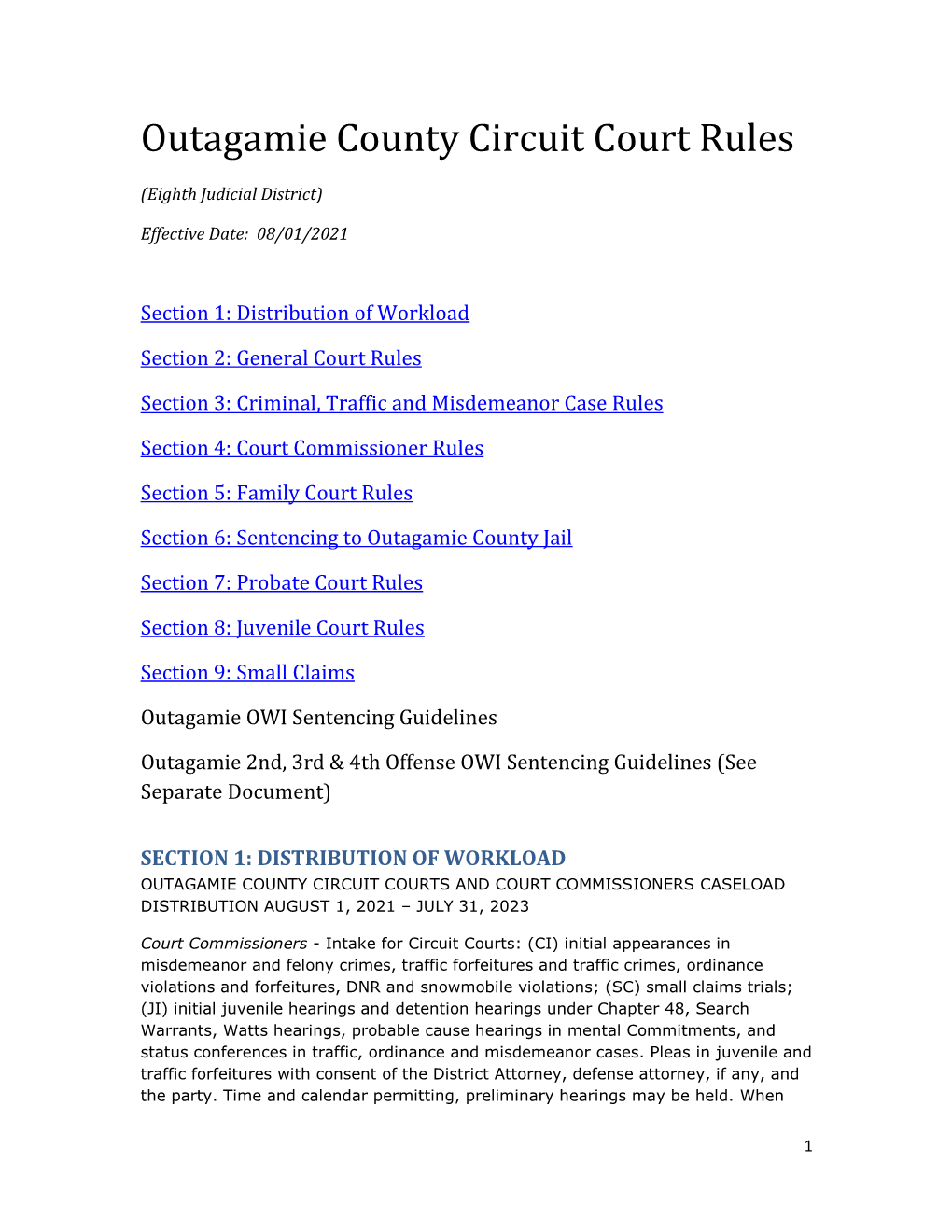 Outagamie County Circuit Court Rules