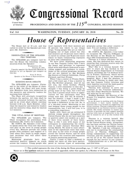 Congressional Record United States Th of America PROCEEDINGS and DEBATES of the 115 CONGRESS, SECOND SESSION