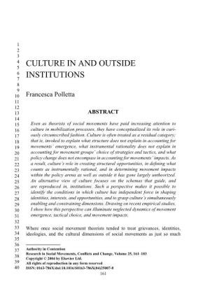 Culture in and Outside Institutions 163