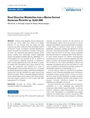 Novel Bioactive Metabolites from a Marine Derived Bacterium Nocardia Sp. ALAA 2000 Mervat M