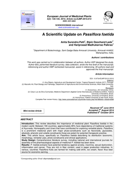 A Scientific Update on Passiflora Foetida