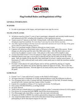 Flag Football Rules and Regulations of Play