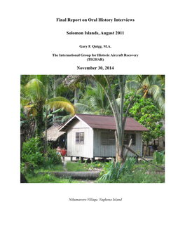 Final Report on Oral History Interviews Solomon Islands, August 2011