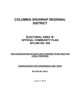 Electoral Area 'B' Official Community Plan Bylaw No. 850