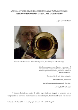 A Música Livre De Giancarlo Schiaffini: Free Jazz, Free Music E Música Contemporânea Em Roma Nos Anos 1960 E 1970