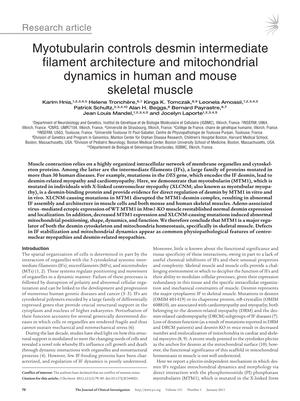 Myotubularin Controls Desmin Intermediate Filament Architecture