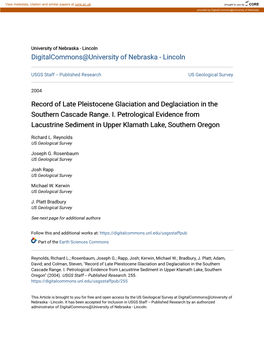 Record of Late Pleistocene Glaciation and Deglaciation in the Southern Cascade Range