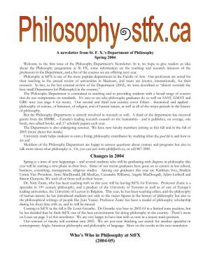 Changes in 2004 Who's Who in Philosophy at Stfx