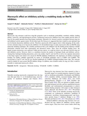A Modeling Study on Mertk Inhibitors