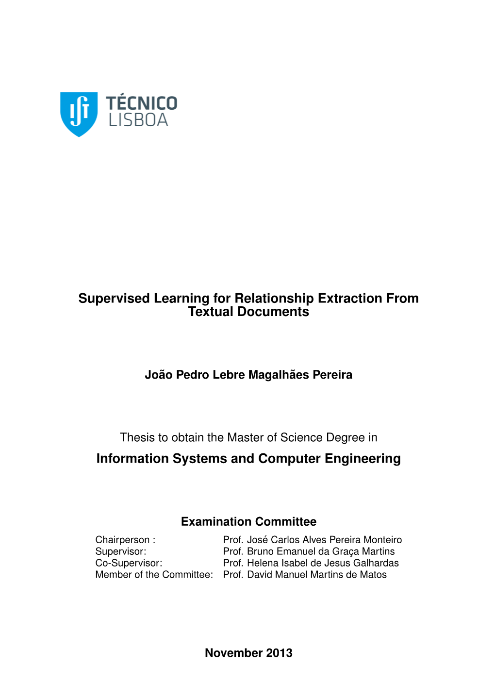 Supervised Learning for Relationship Extraction from Textual Documents