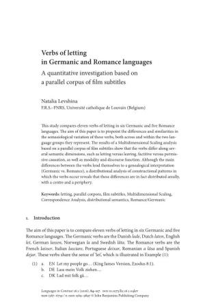 Verbs of Letting in Germanic and Romance Languages a Quantitative Investigation Based on a Parallel Corpus of Film Subtitles