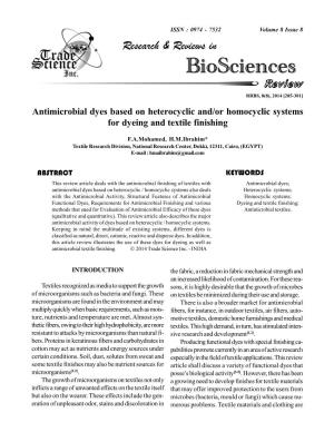 Antimicrobial Dyes Based on Heterocyclic And/Or Homocyclic Systems for Dyeing and Textile Finishing